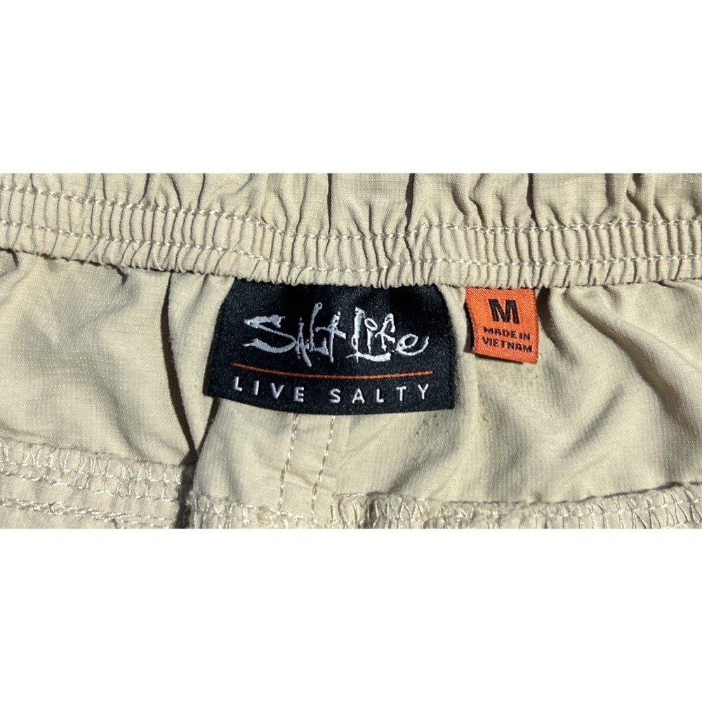 Salt Life Live Salty Fishing Camping Outdoor Shorts Men's Medium Beige - Picture 6 of 11